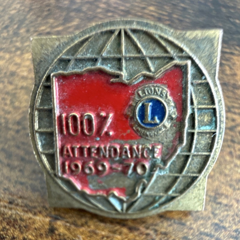 Lions 100% Attendance‎ Pin 1969-70 Fraternal Organization Collectible Ohio